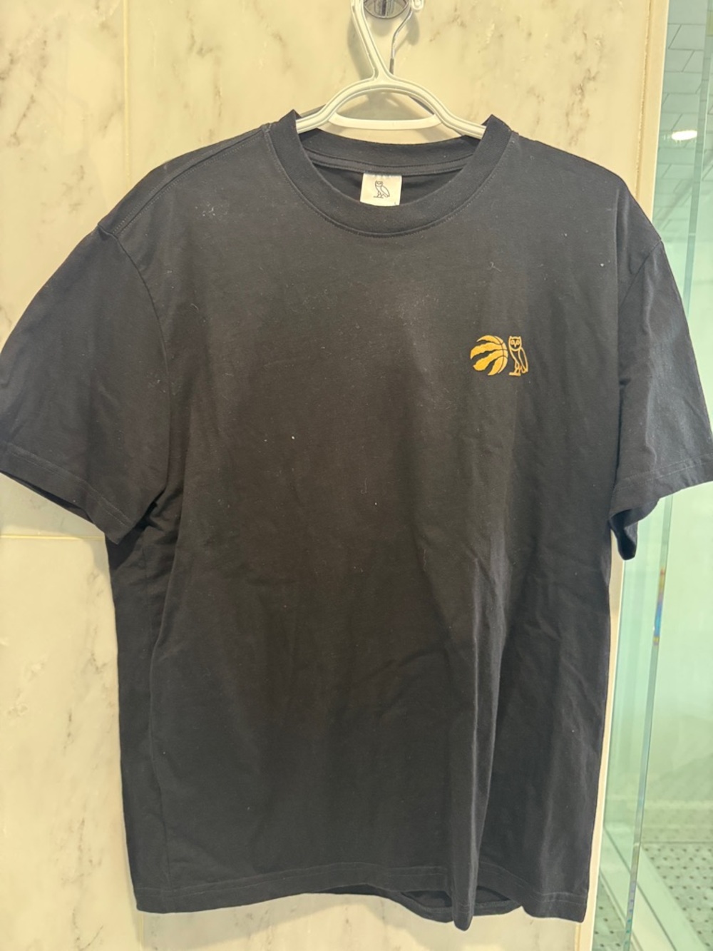 OVO Black Short Sleeve Tee with Small Gold Owl Logo